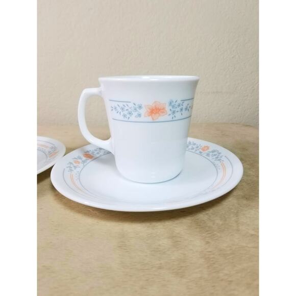 Corelle Teacup & Saucers Corning Apricot Grove Fine China USA x2 Vintage - Picture 3 of 15